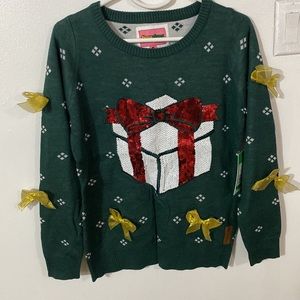 Tipsy elves Women’s sequin green present sweater